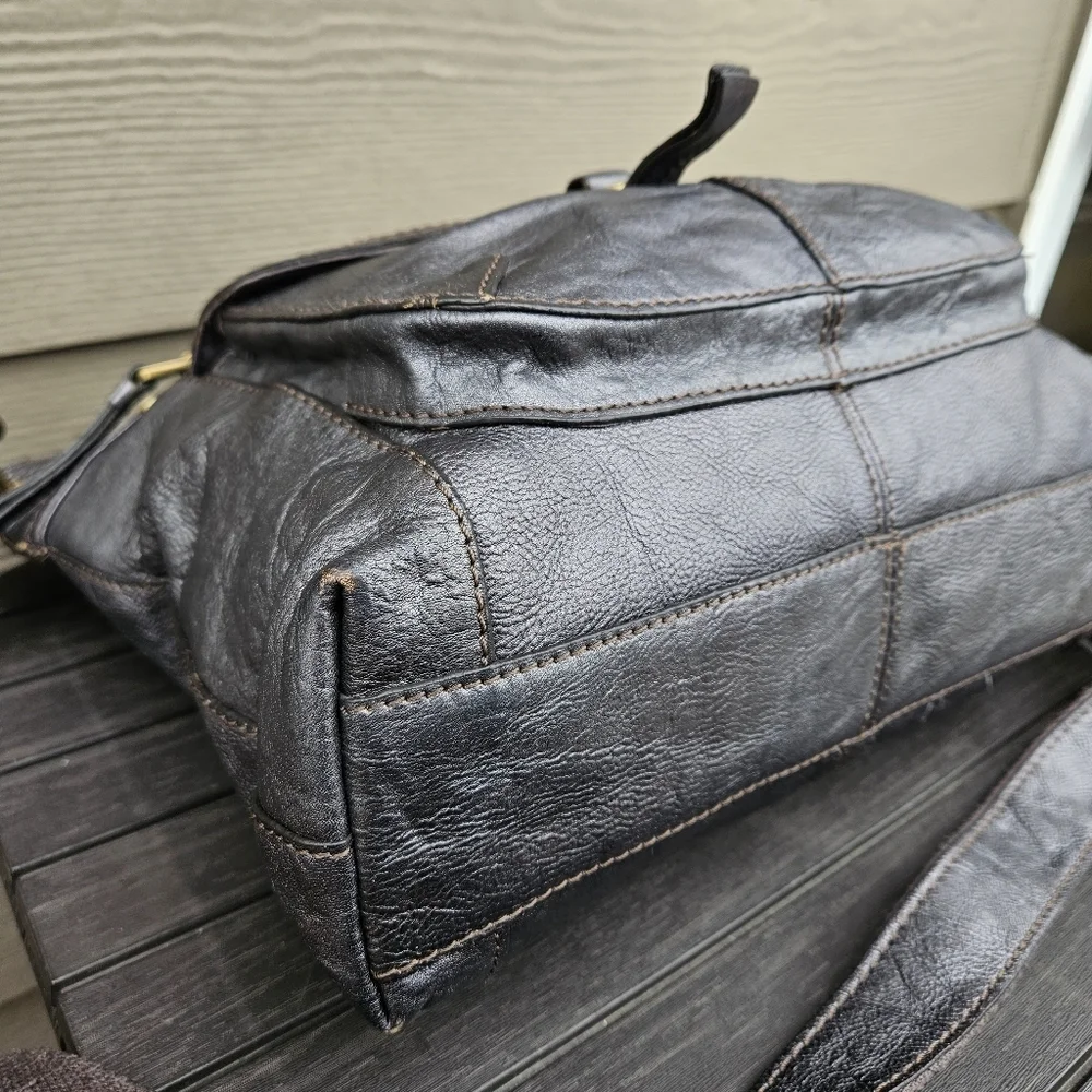 Vintage Fossil Sasha Crossbody Leather Bag Shiny Metallic Silver Purse Large